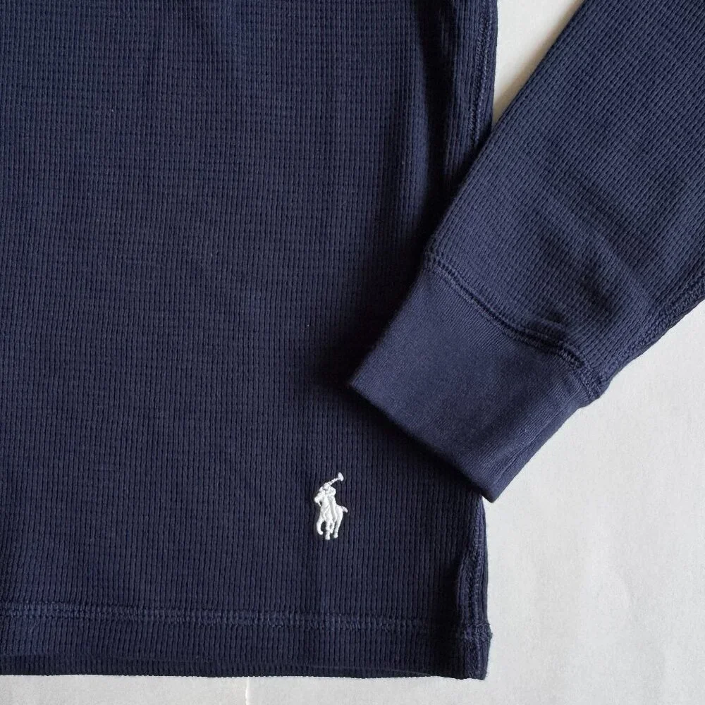 Polo Ralph Lauren Polo Pony Logo Thermal Waffle Knit Long Sleeve Shirt Navy